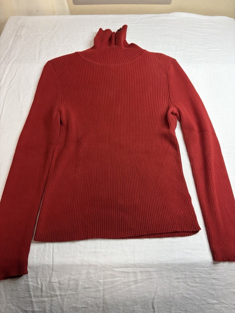 Vintage Y2K Ralph Lauren 100% Cotton Cable Knit Turtleneck Sweater Medium Red